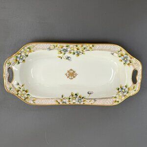 Vintage Nippon Hand Painted Porcelain Celery Dish Gilded Gilt Gold Japan Floral